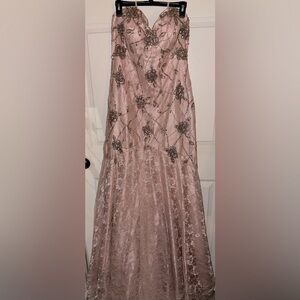 NWT Royal Queen collection pink lace floral beaded strapless prom dress 16